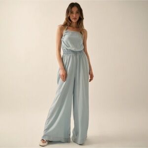 Denim Wide-leg Halter Pocket Jumpsuit